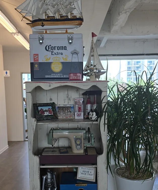 Café space decorated with stickers and props