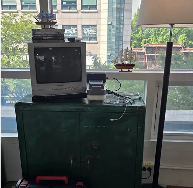 Phone charging area inside the café