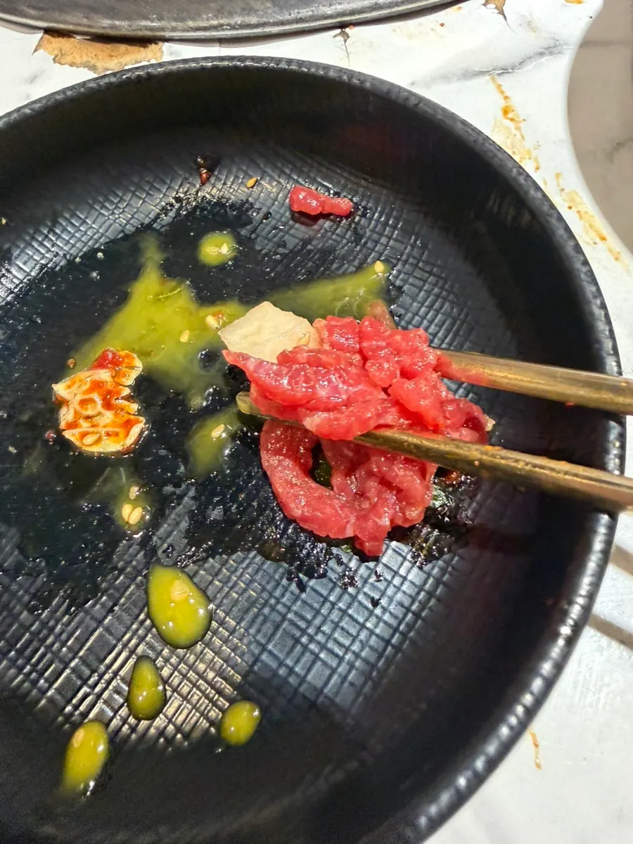 Whisked egg yolk and yukhoe plate