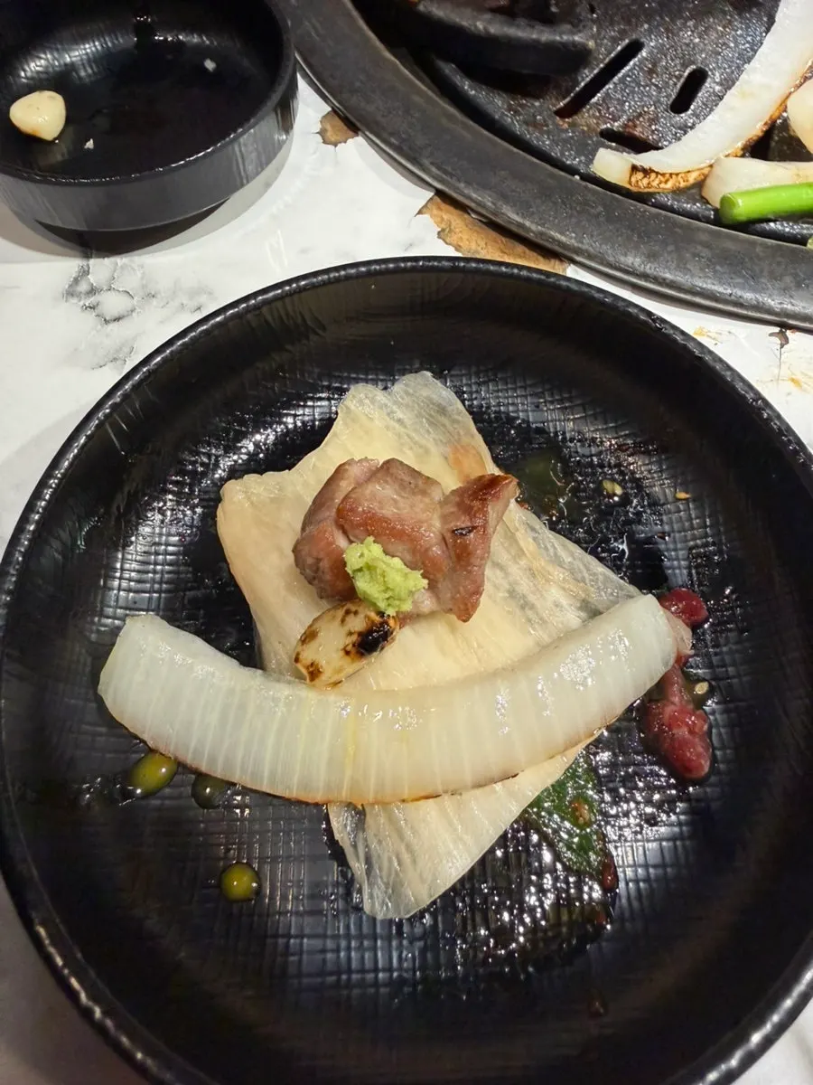 Meat combined with cheese and ssamjang