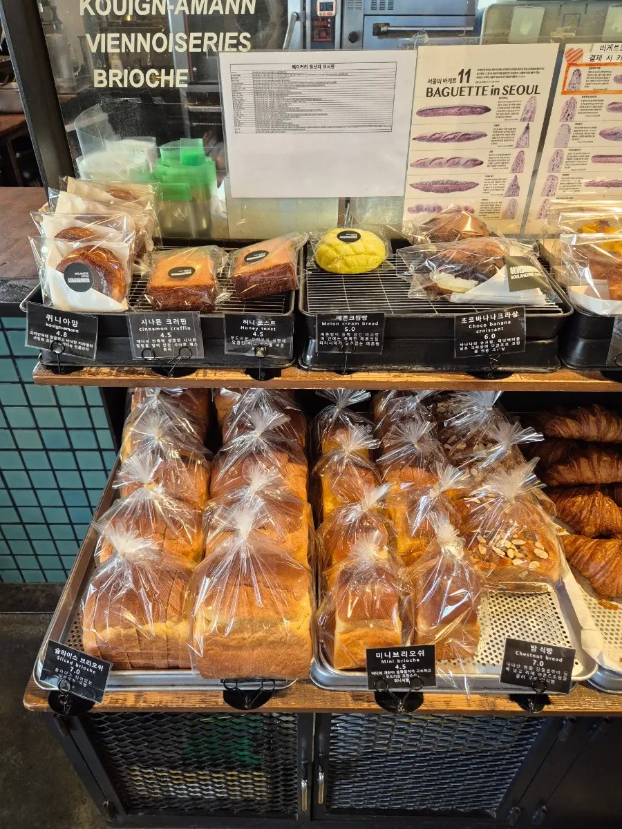 Showcase display of various breads at Boulangerie Copain