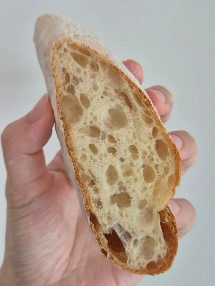 Cross-section of Boulangerie Copain's crispy baguette