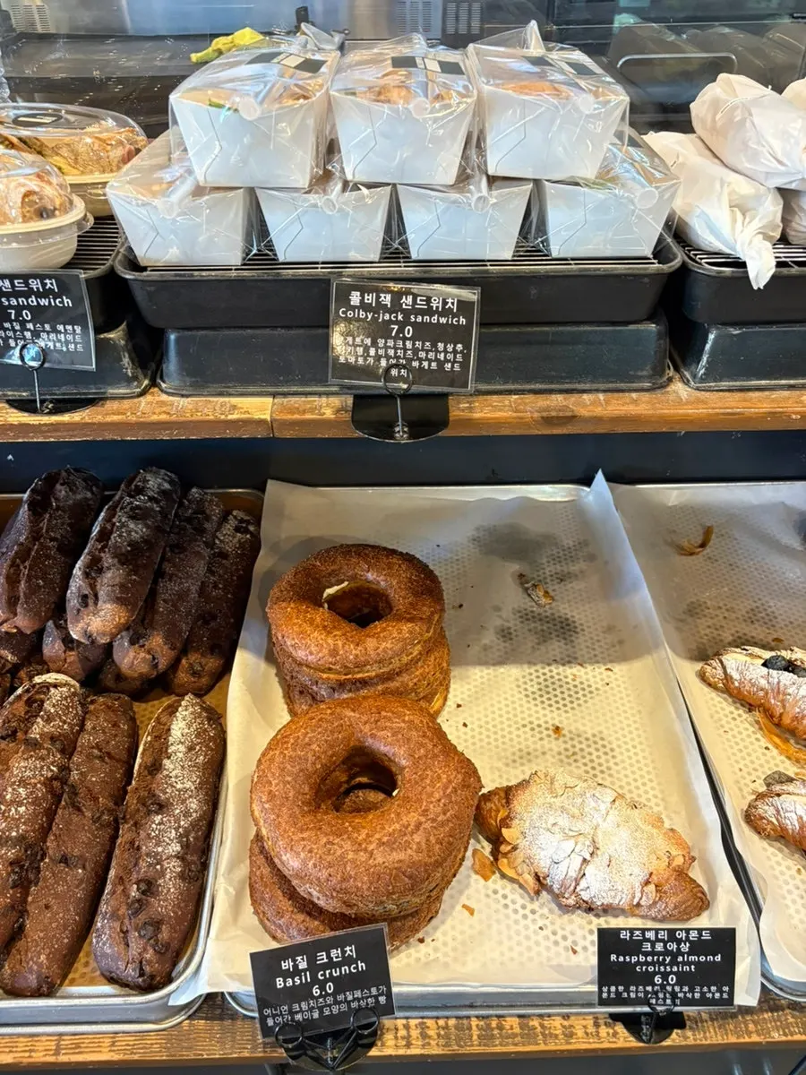 Croissants on a display tray