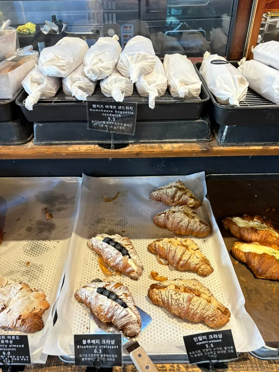 Close-up of the Boulangerie Copain bread display