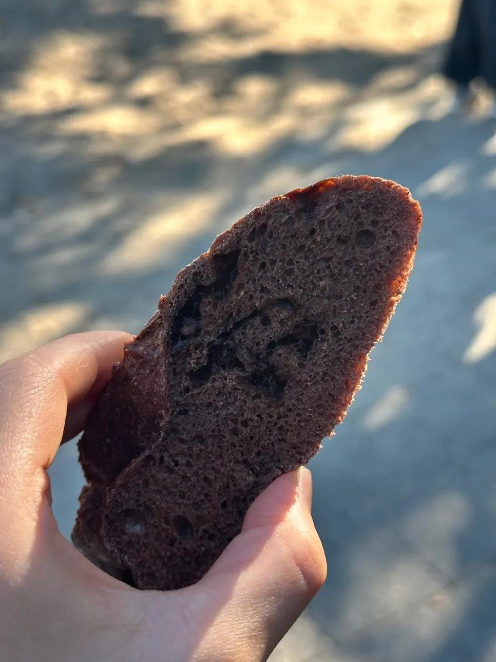 야외에서 꺼낸 발로나 초코바게트