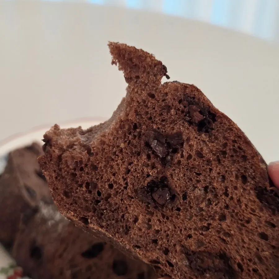 A bite taken out of the Valrhona chocolate baguette