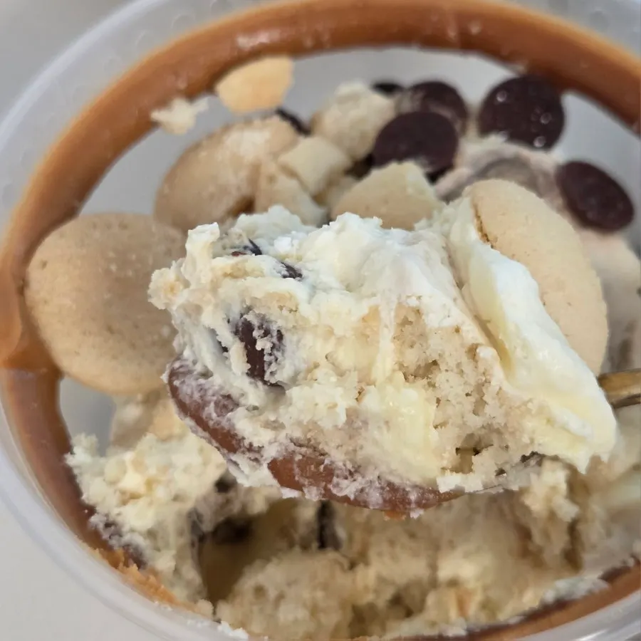 Spooning up the banana pudding
