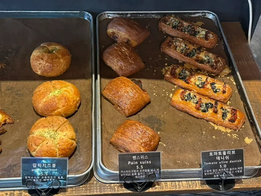 Garlic cheese balls and Danish pastries