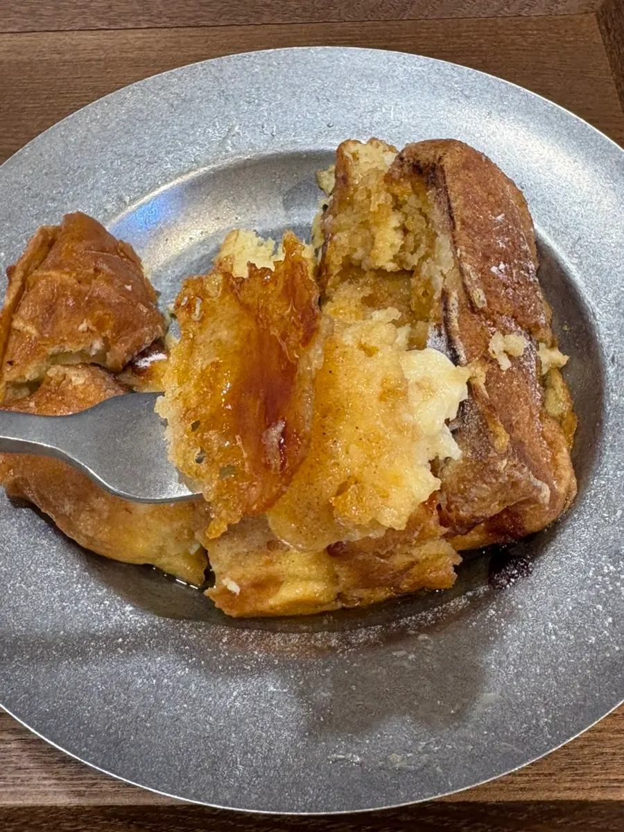 Moist French toast topped with brûlée