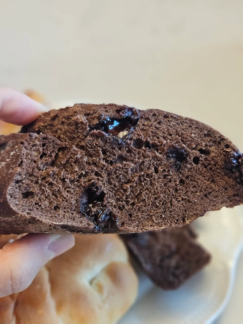 Layers of the Valrhona chocolate baguette