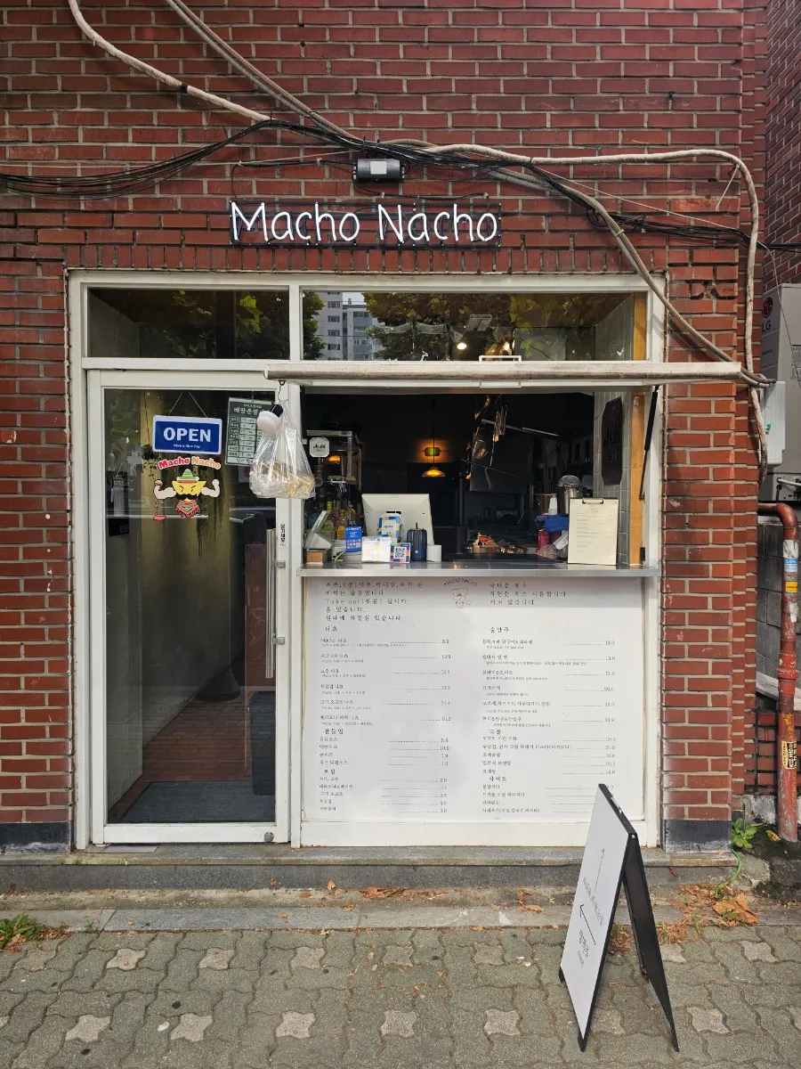 Macho Nacho's storefront on a Mangwon-dong street
