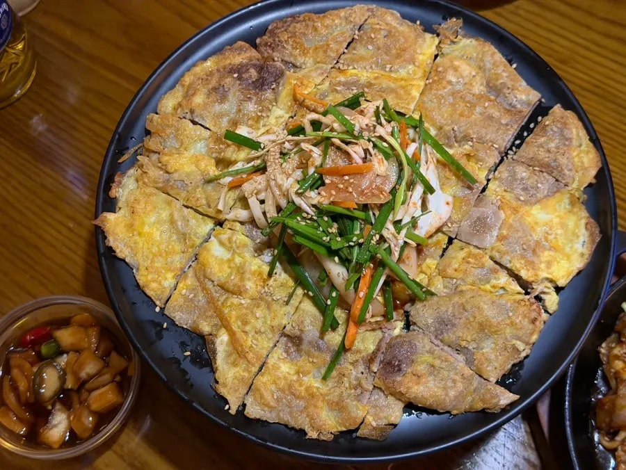 Full plate of yukjeon piled high on the dish