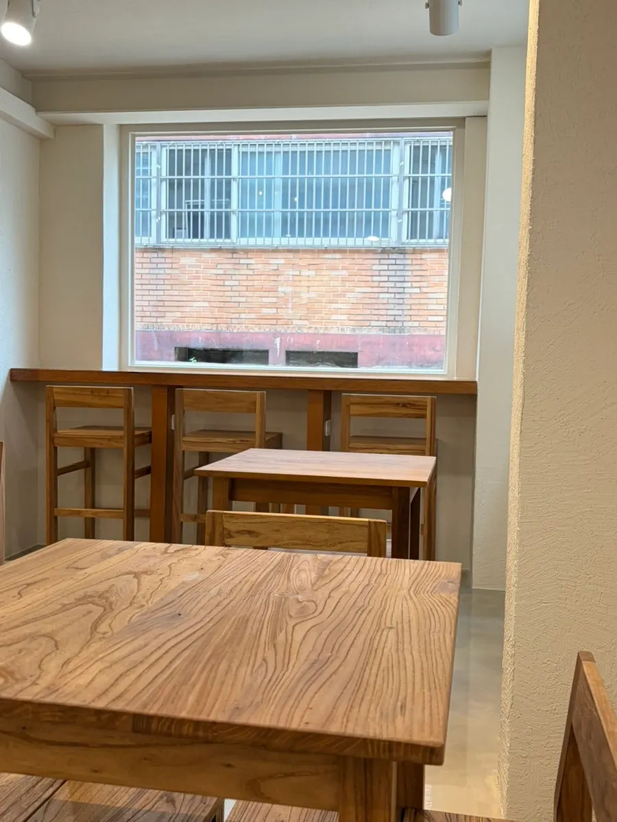 Café interior view with large windows