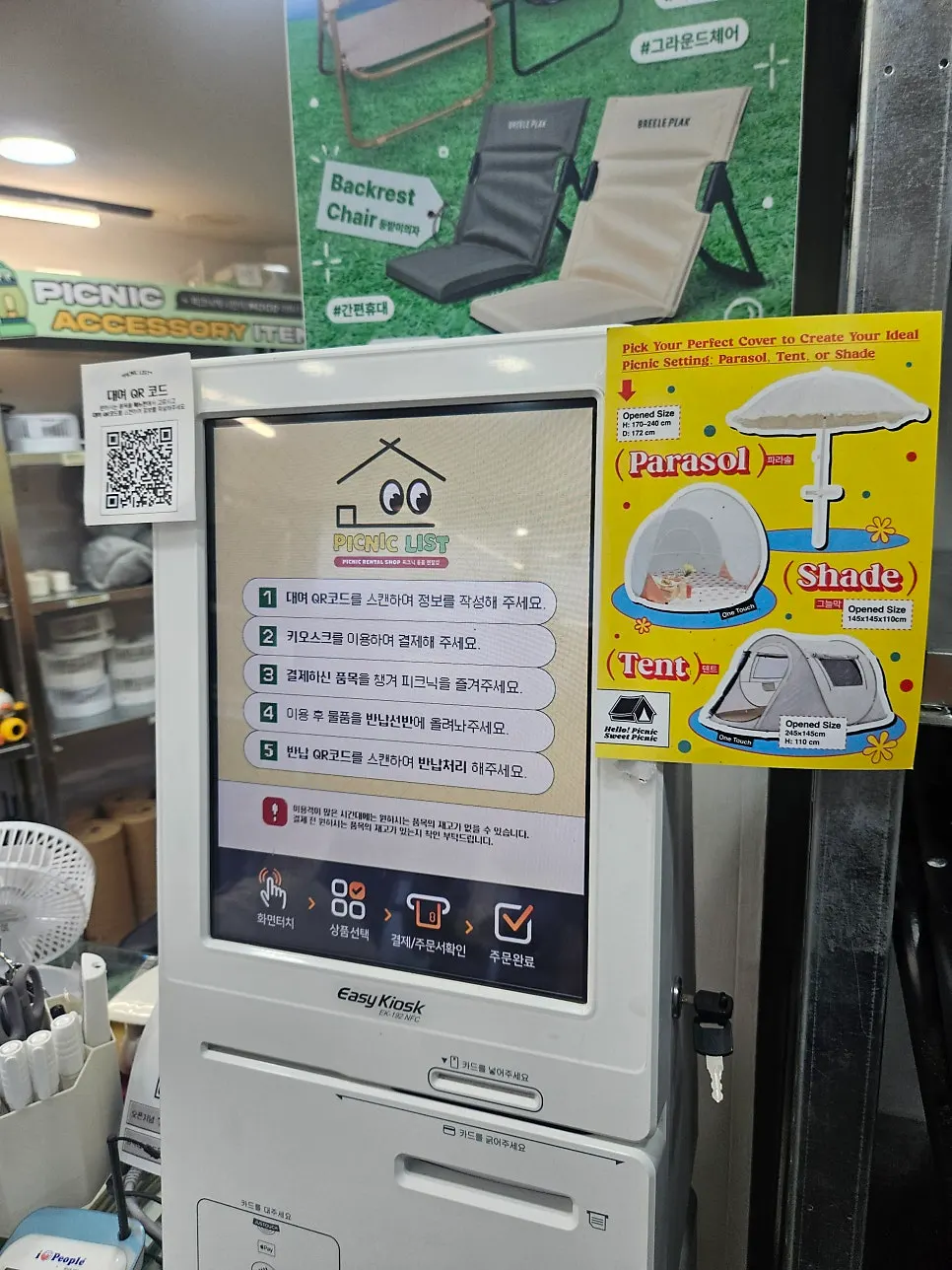 Signage guiding unmanned use inside the store