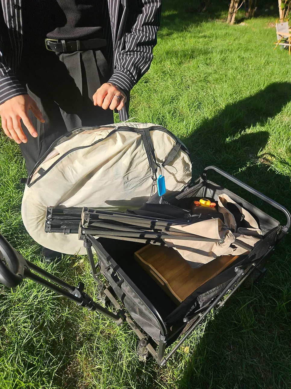 Picnic rental items loaded onto a wagon cart