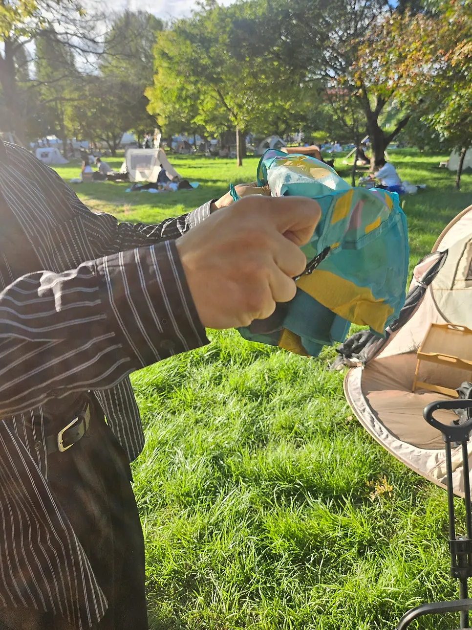 Rented tent pitched at Mangwon Han River Park