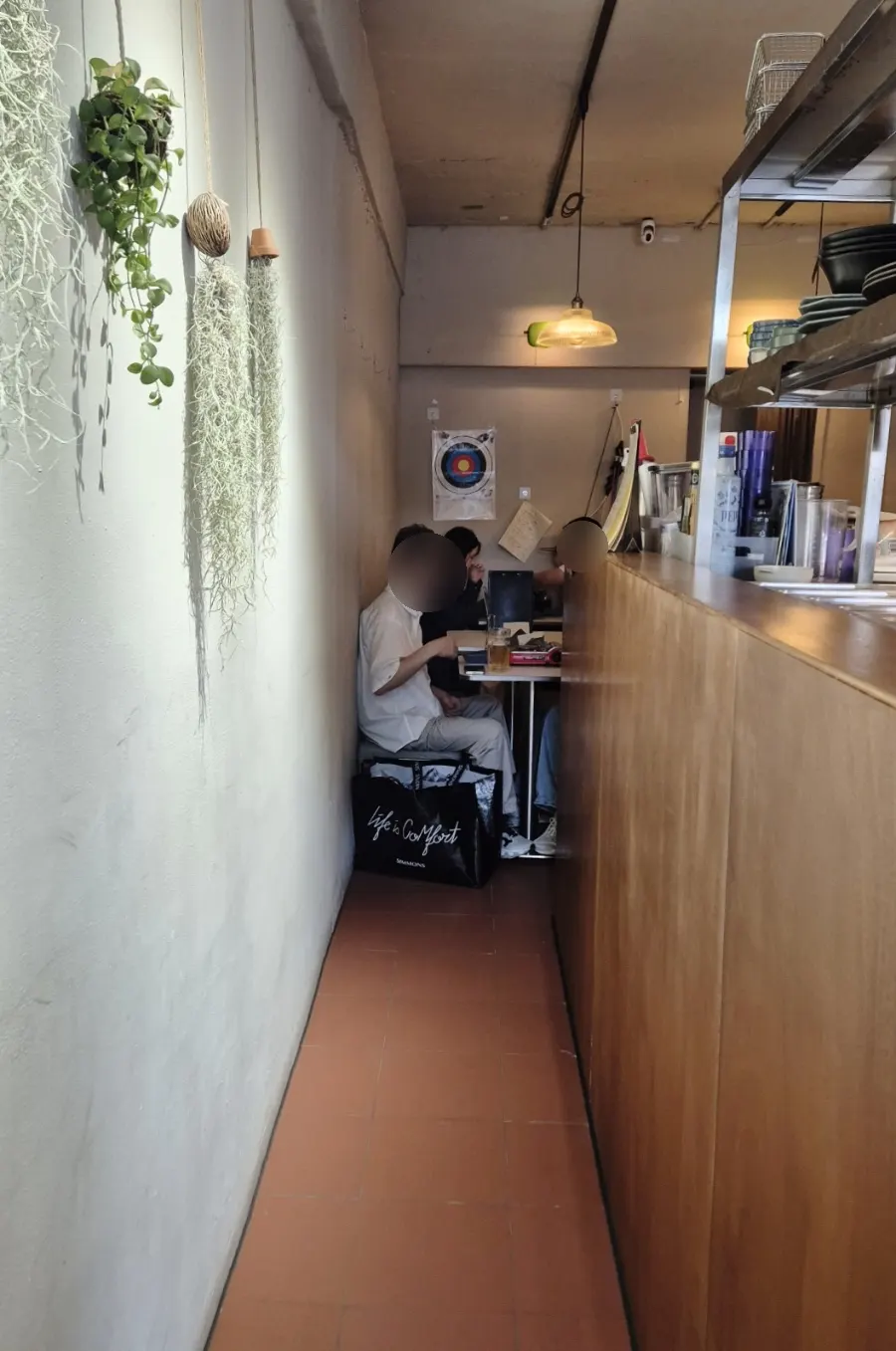 Interior seating and warm lighting at Macho Nacho