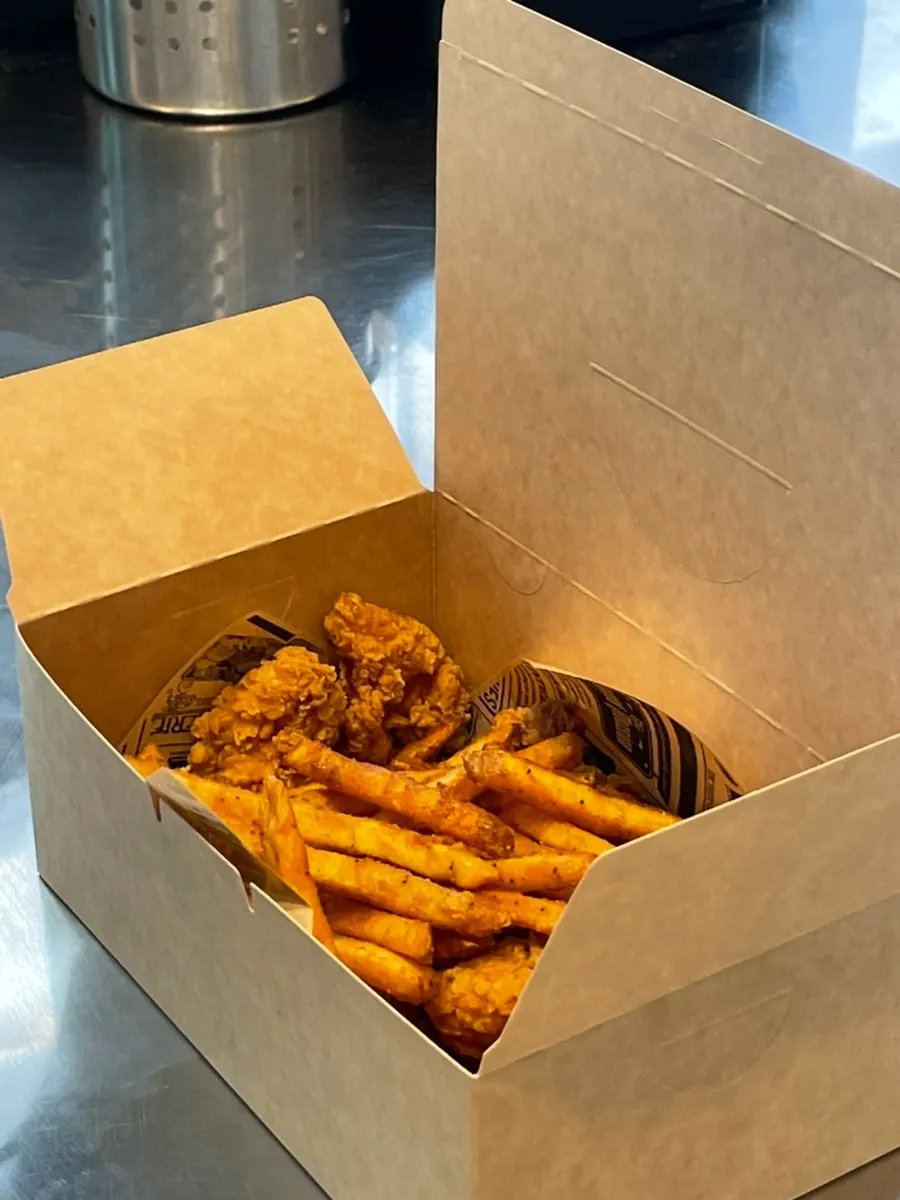 Boneless herb chicken and fries