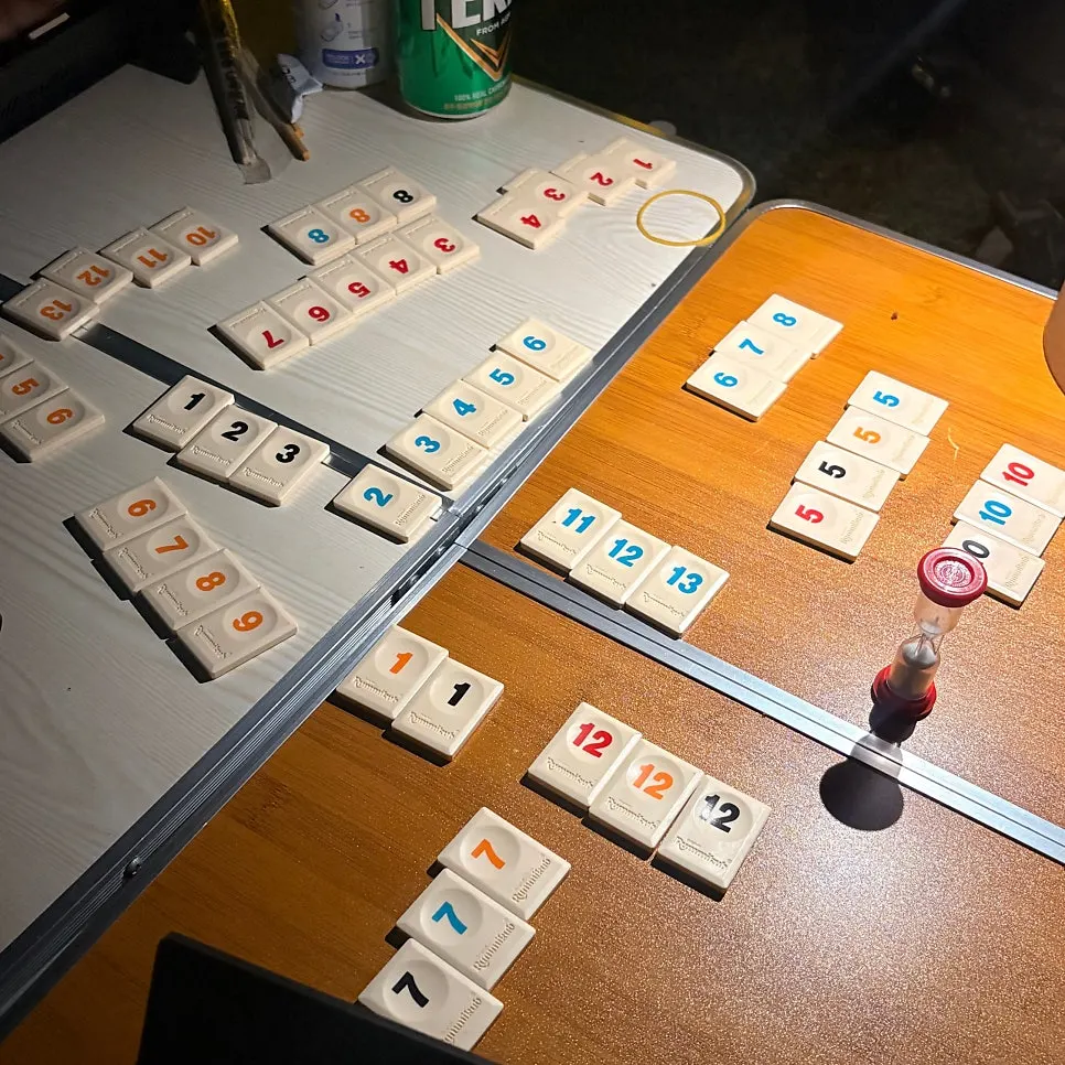 Rented Rummikub and Halli Galli games in play