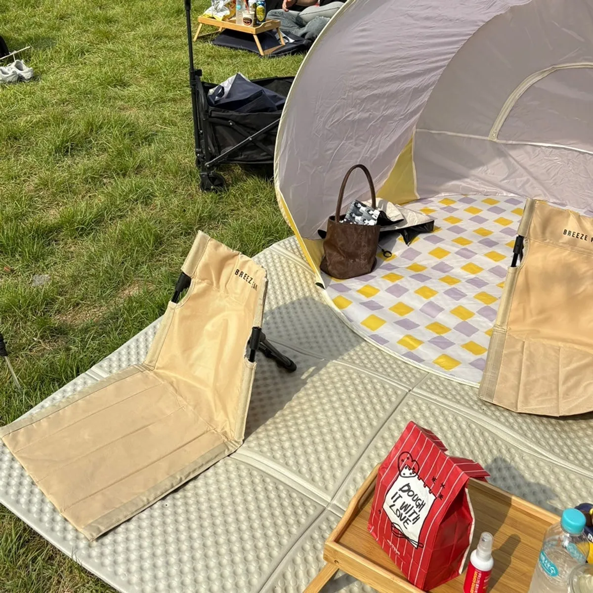 Main shot of a picnic setup at Mangwon Han River Park