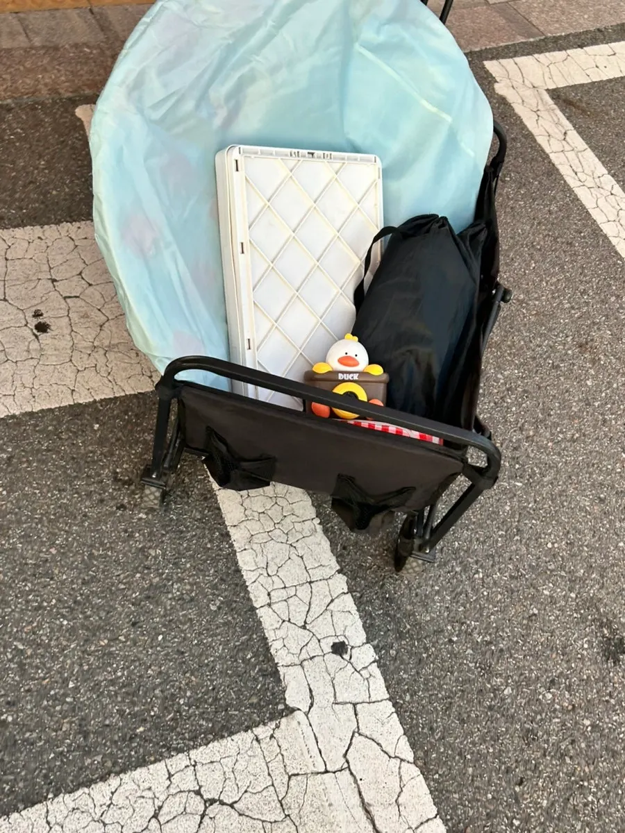 Picnic wagon loaded with rental gear