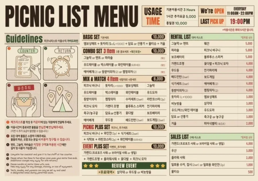 Set pricing board at Picnic List Mangwon