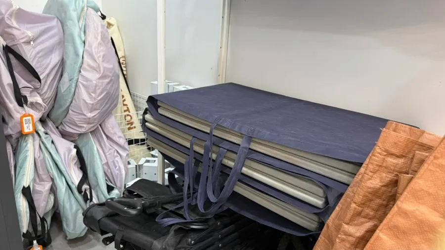 Rental corner for floor chairs, camping chairs, and air pillows