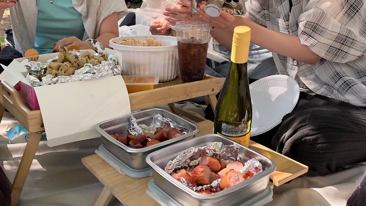 Han River picnic spread under the parasol