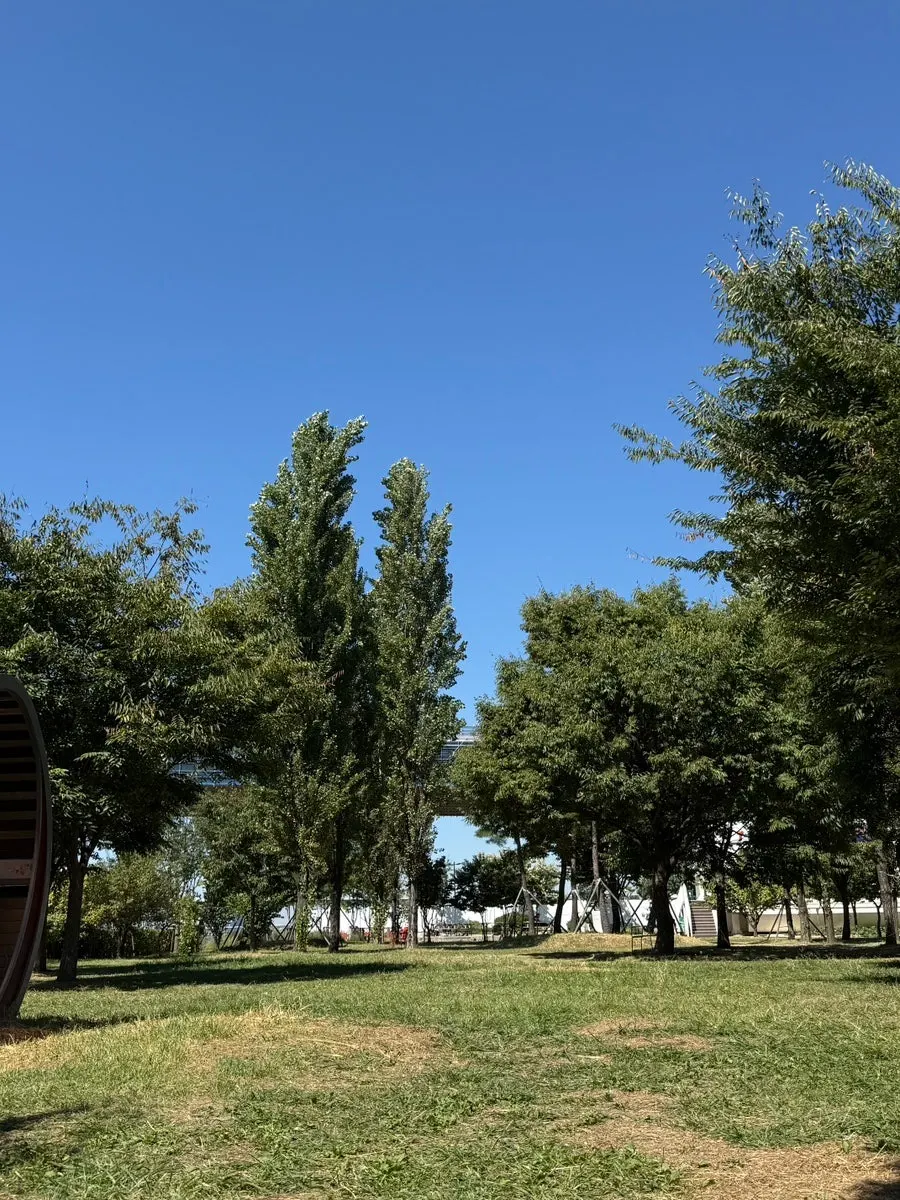 Notice showing the permitted shade-zone area at Mangwon Hangang Park