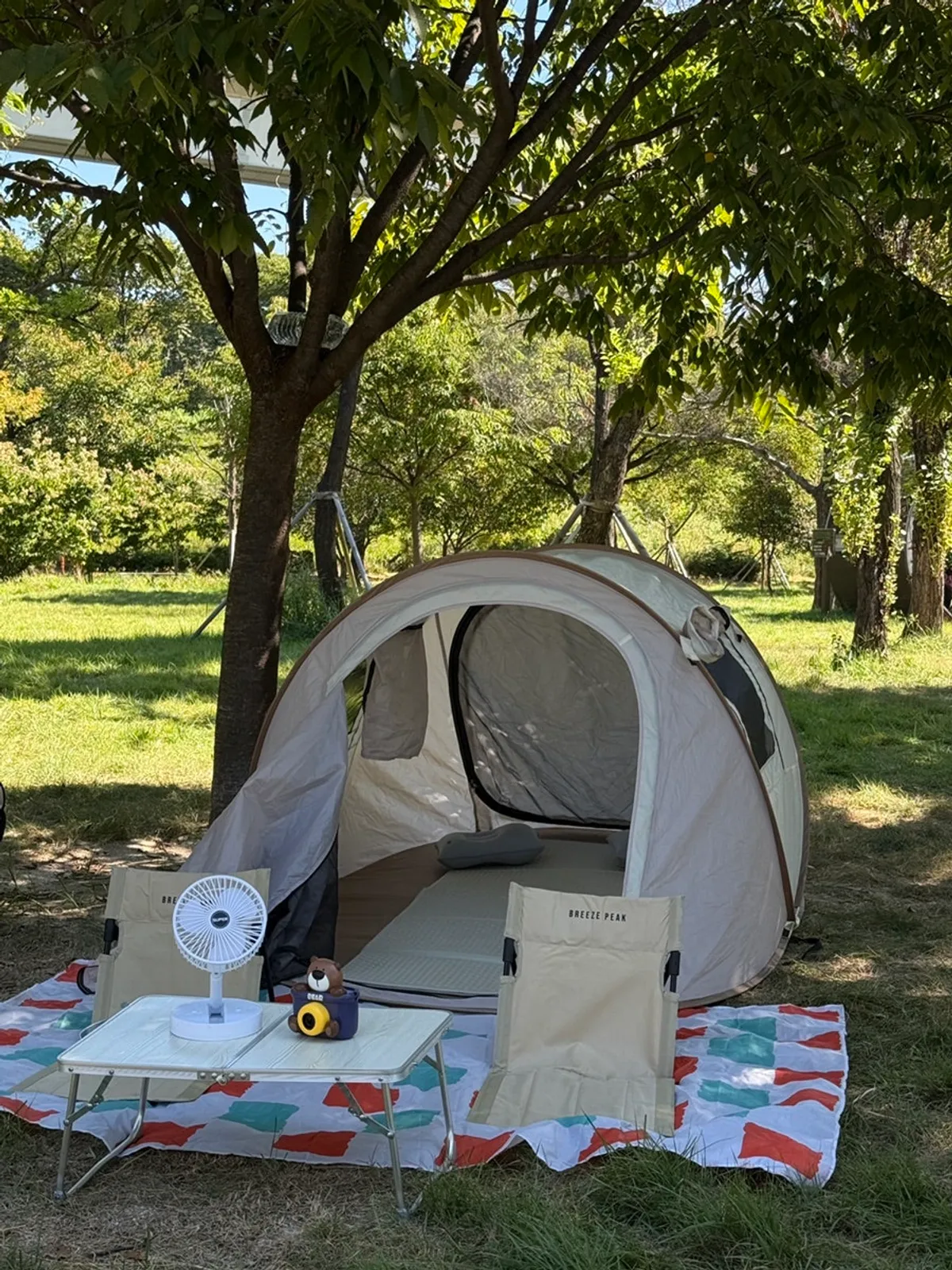 Tent picnic set up at Mangwon Hangang Park