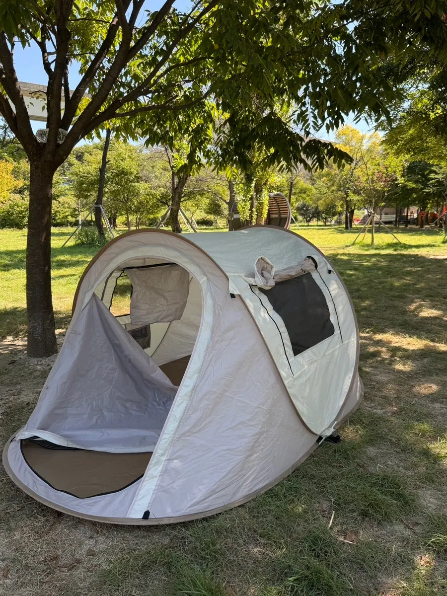 One-touch tent folded before unstrapping