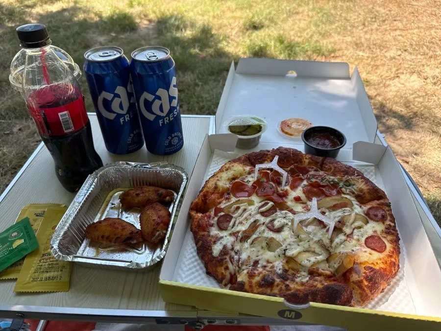 Rented fan set up at the picnic spot