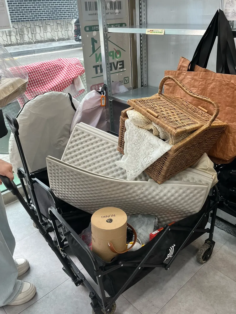 Cart loaded with rented picnic items