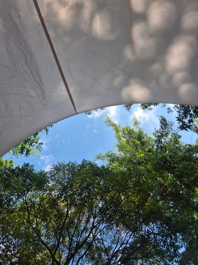 Sky view looking up from inside the tent