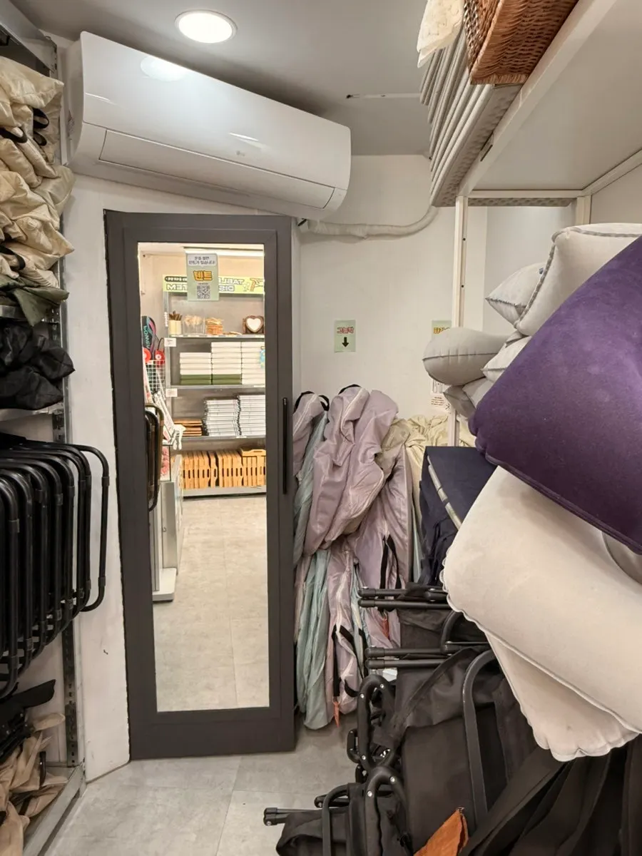 Rental tents stored behind the mirror
