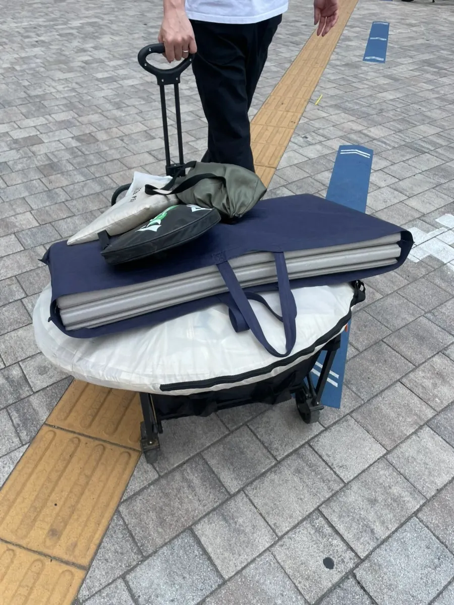 A wagon loaded with picnic items