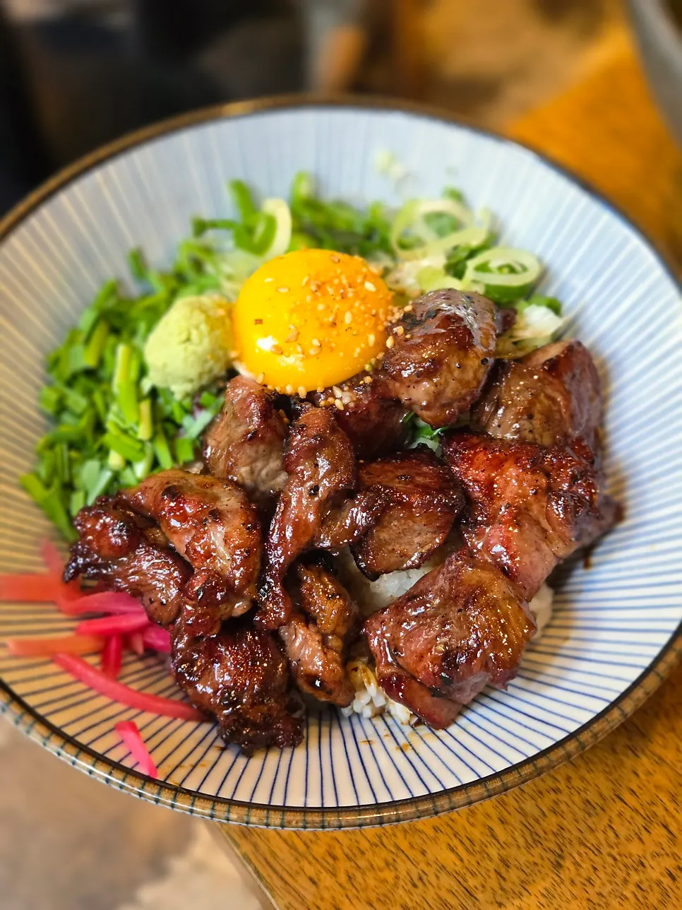 Padong's steak donburi piled with skirt steak