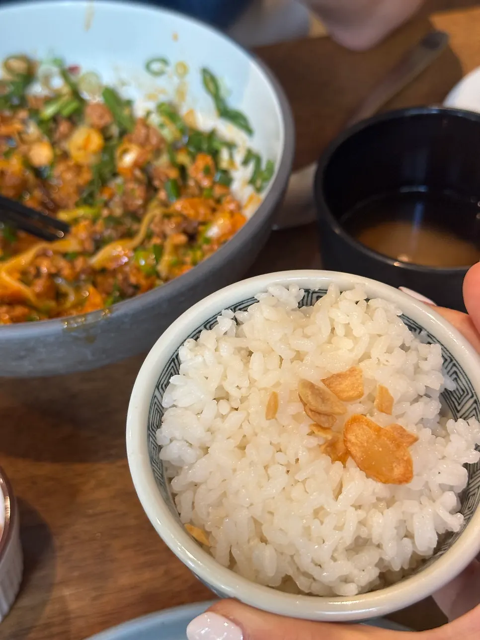 Padong's mazesoba topped with egg yolk and seaweed flakes