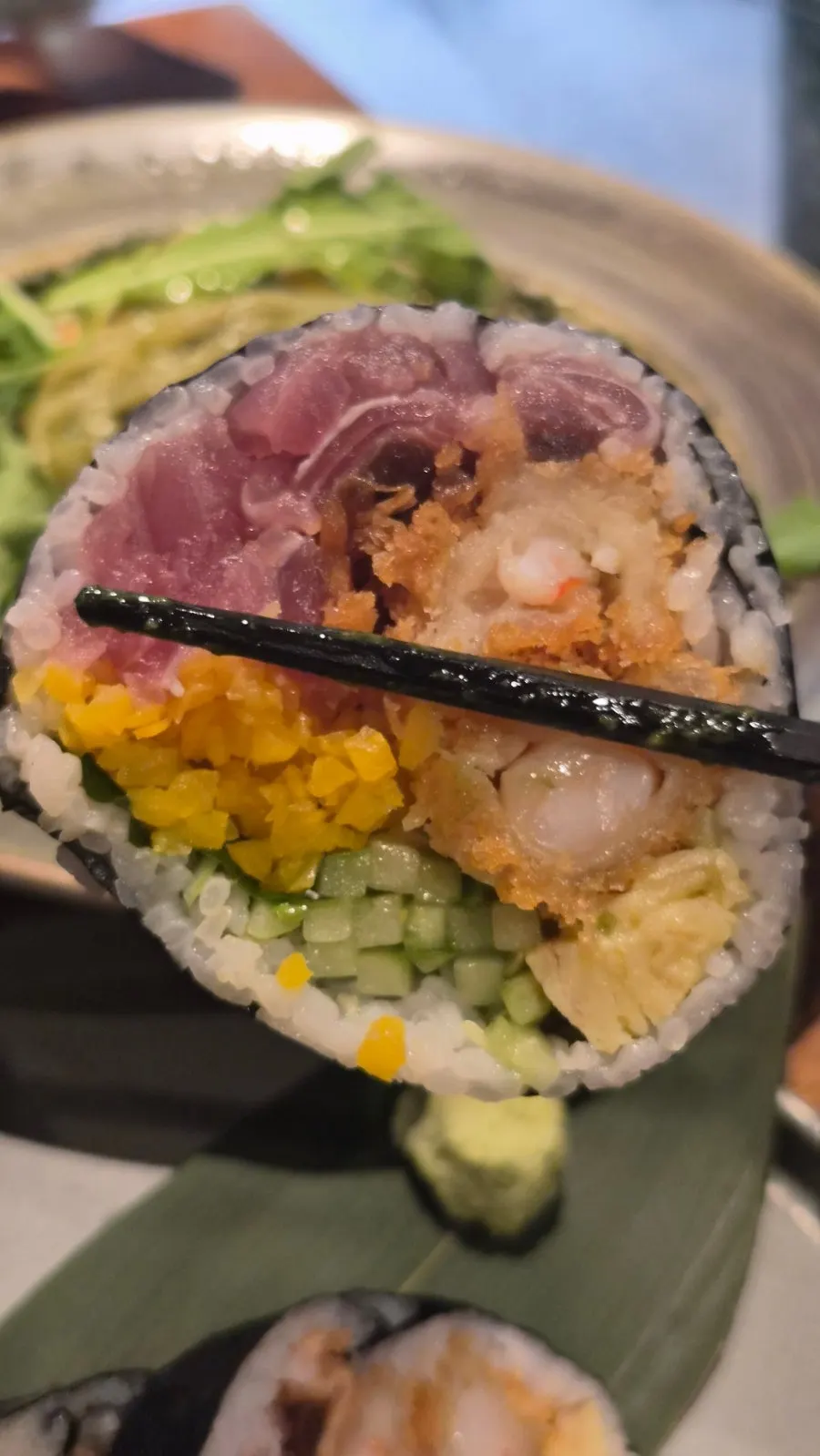 Cross-section of futomaki showing the filling