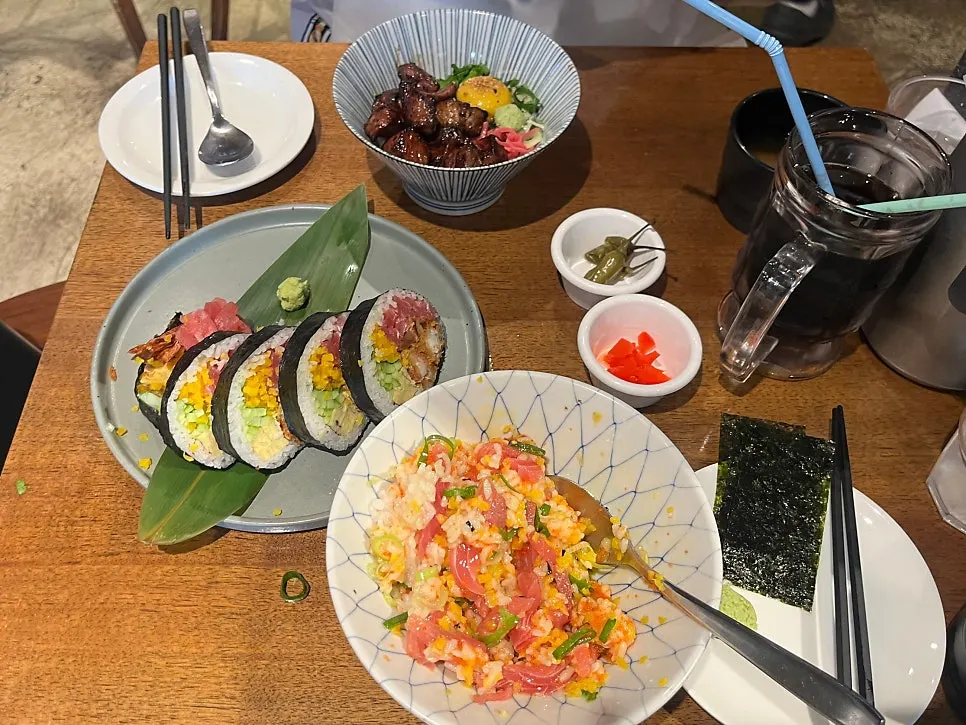 The full spread of dishes ordered at Padong