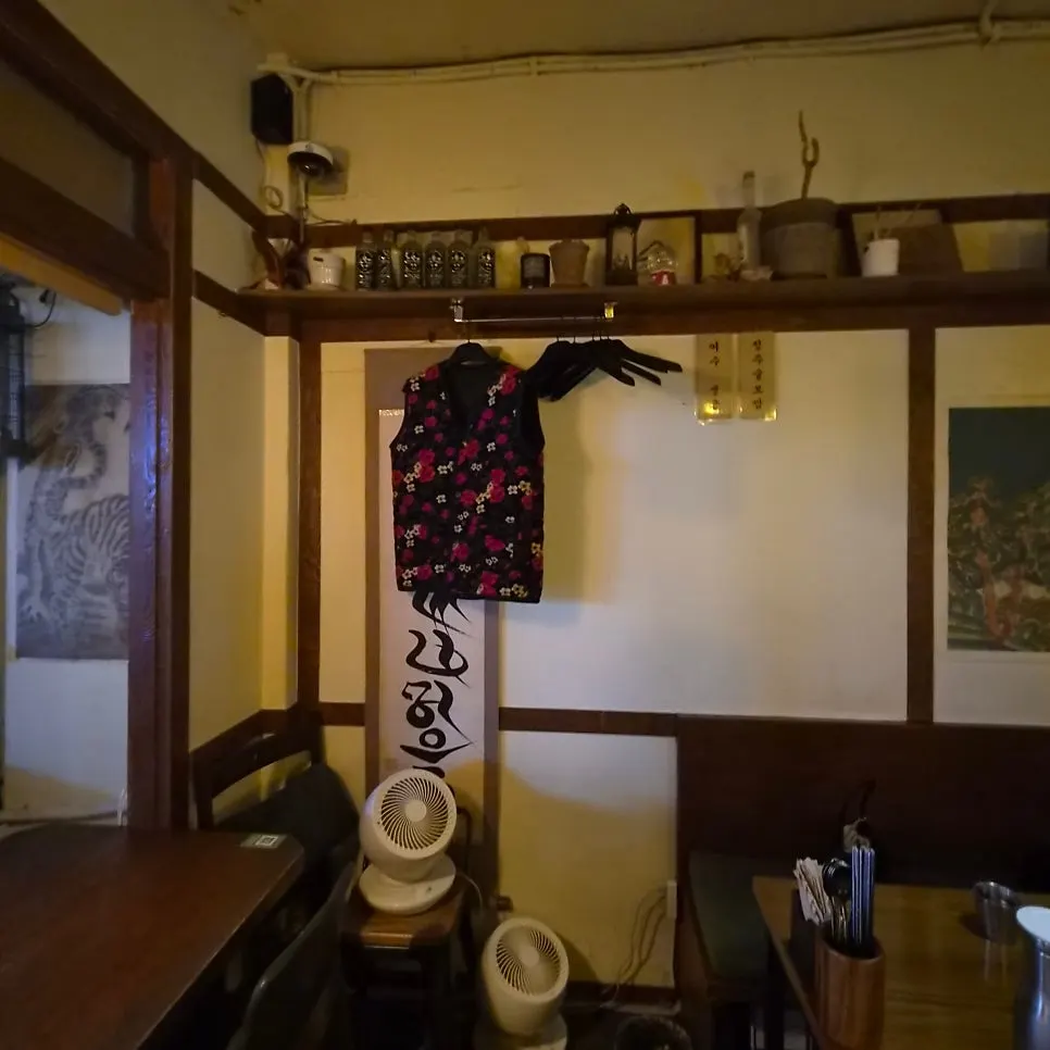 Paintings and objects hung on Jeongju Ilga's walls