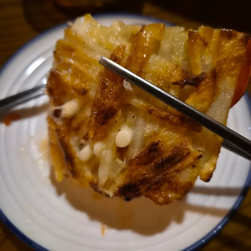 Cross-section of the crispy fried potato pancake