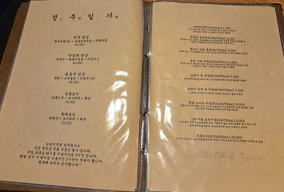 Jeongju Ilga anju (snack) menu