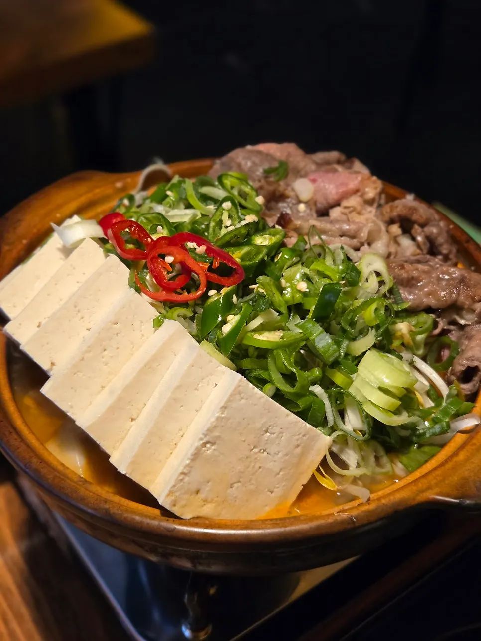 Doenjang hotpot loaded with vegetables and meat
