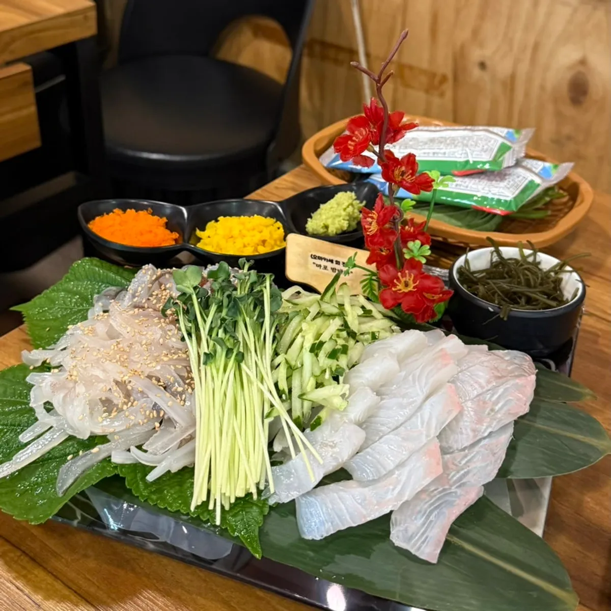 Final shot of the full sashimi spread at Mapo Bamdada