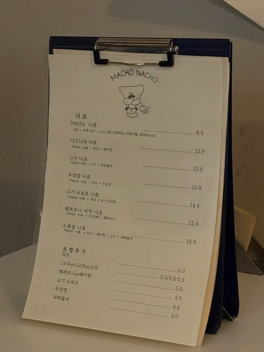Macho Nacho nachos and side dishes menu