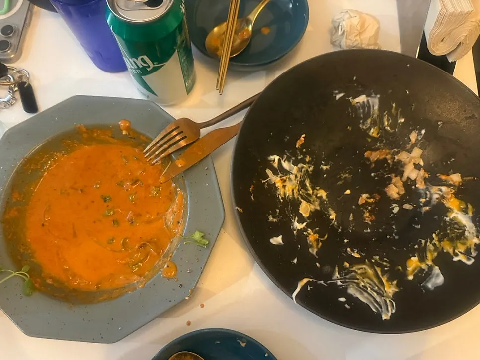 An empty table after finishing the food