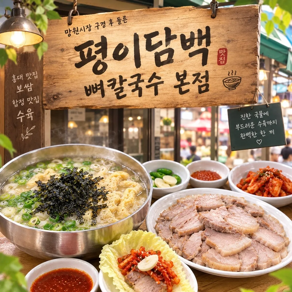 망원 평이담백 뼈칼국수 보쌈 수육 한 점