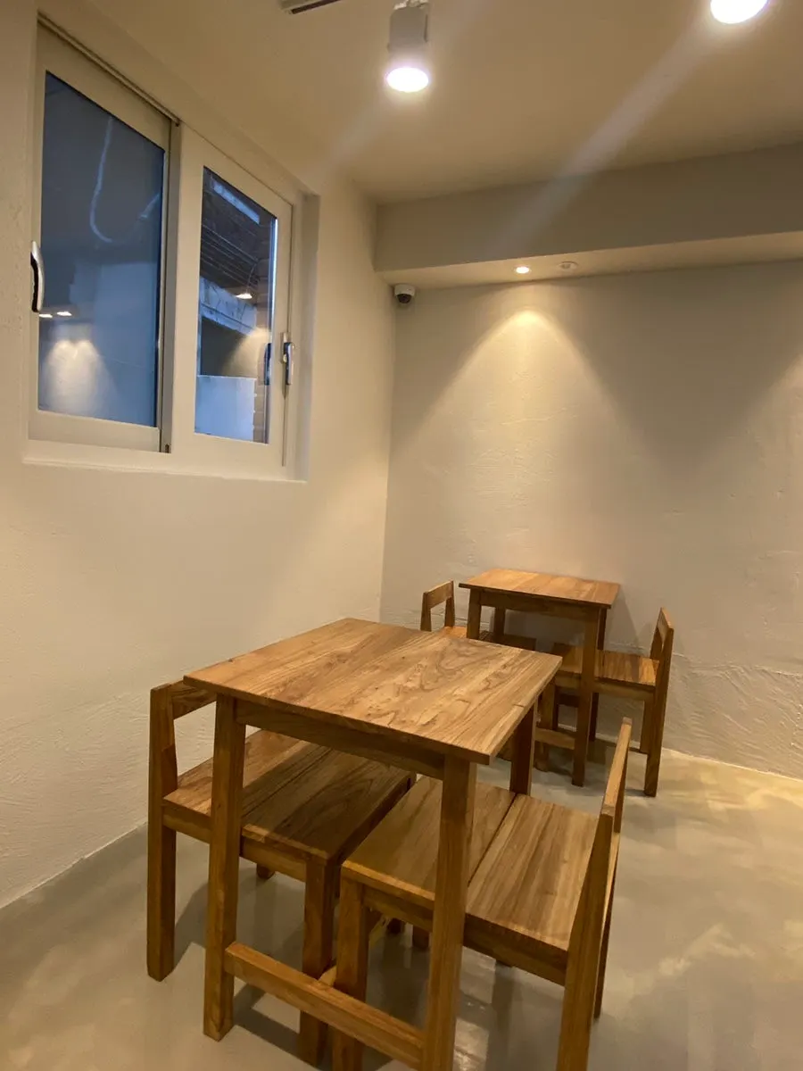 Café interior with wood furniture