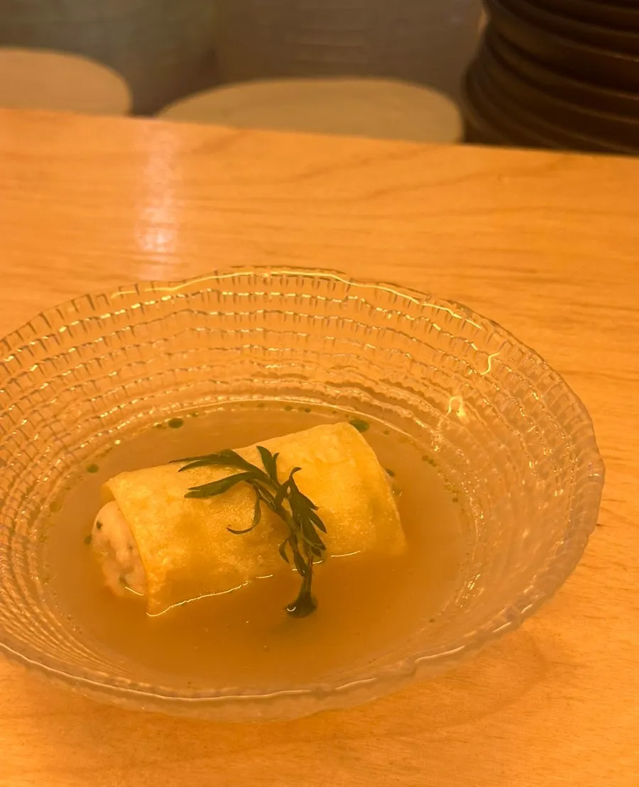 Cannelloni with warm beef stock